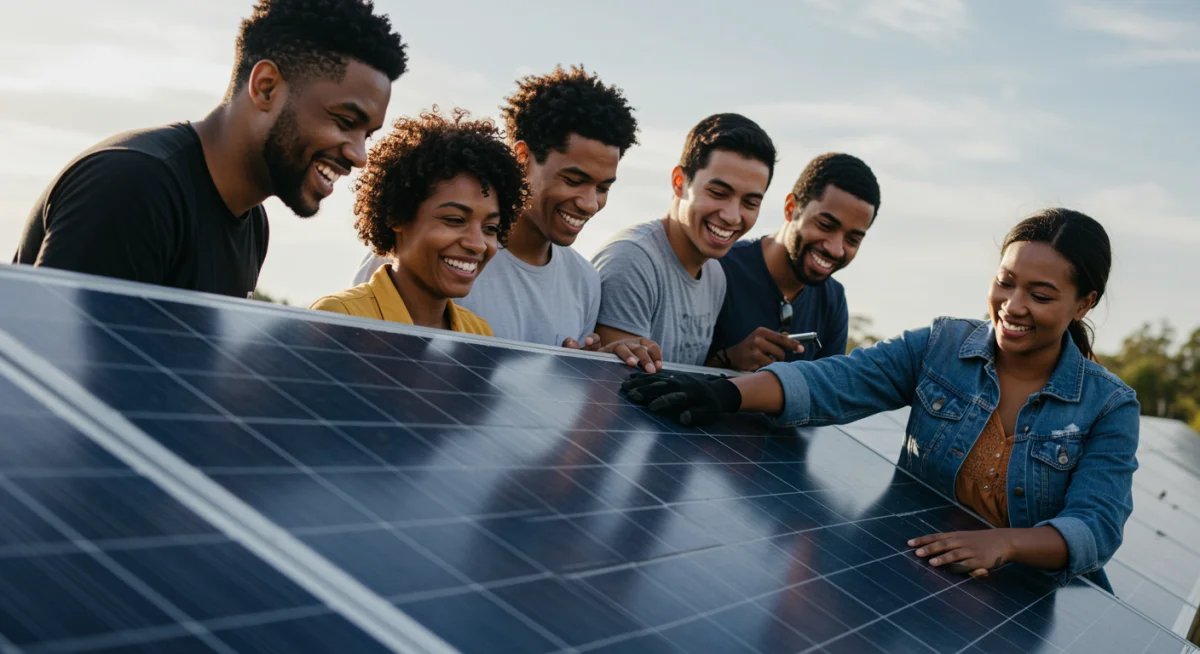 Community members engaging in a solar energy project.