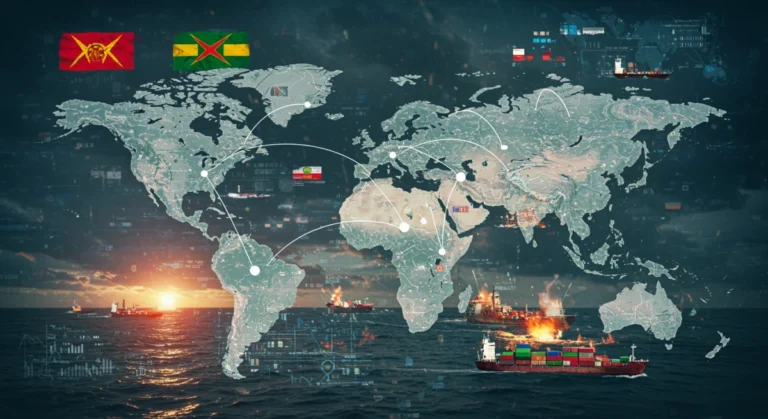 Global map showing disrupted supply routes and geopolitical hotspots affecting US trade.
