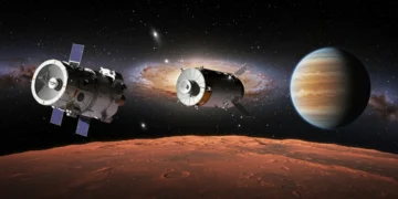 Futuristic spacecraft representing NASA's new missions against cosmic backgrounds