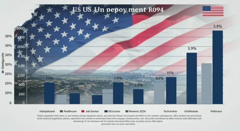 November 2024 US unemployment rate graphic at 3.9% with sectoral job growth