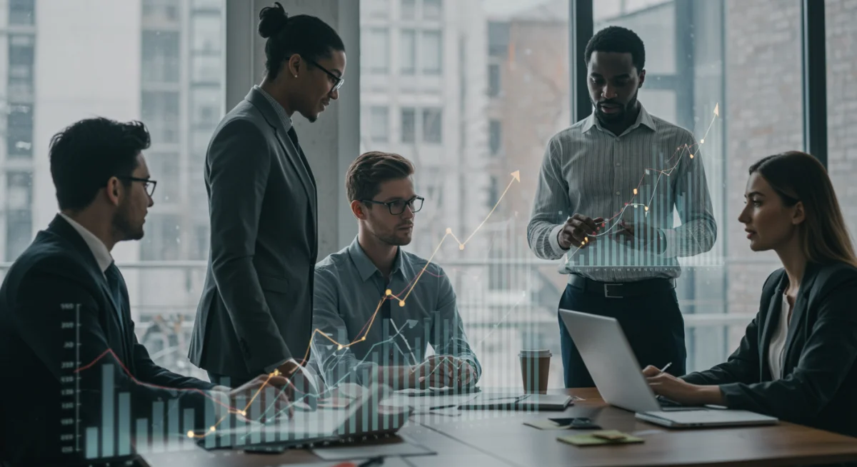 Diverse professionals collaborating in a modern office, symbolizing workforce dynamics
